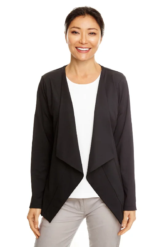 Devon & Jones Womens Perfect Fit Moisture Wicking Open Front Sweatshirt - Black - Closeout