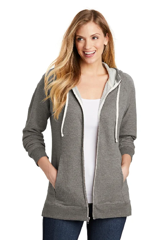 District Womens Perfect French Terry Full Zip Hooded Sweatshirt Hoodie w/ Pockets - Grey Frost - Closeout