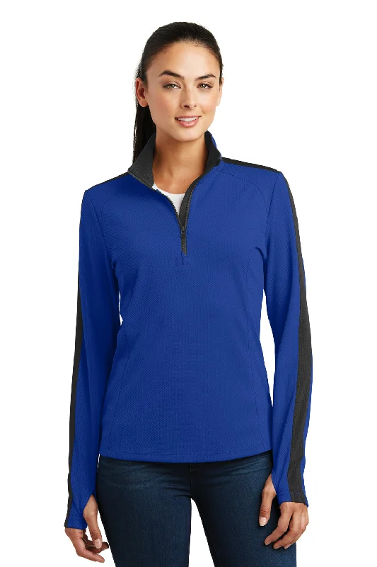 Sport-Tek Womens Sport-Wick Moisture Wicking 1/4 Zip Sweatshirt - True Royal Blue/Black - Closeout