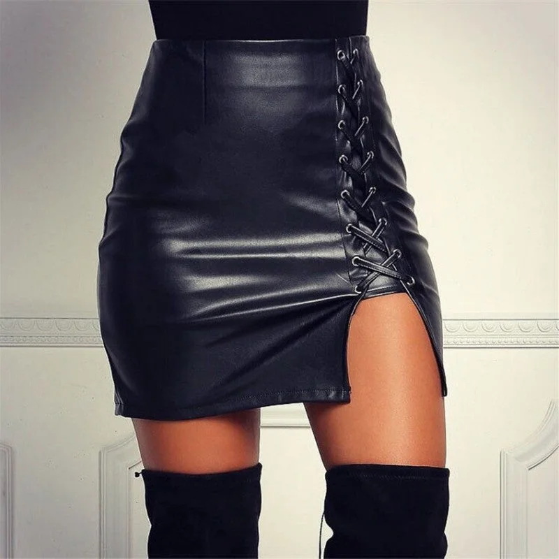 Amy Fashion - Sexy Girls Black PU Leather Mini Skirts