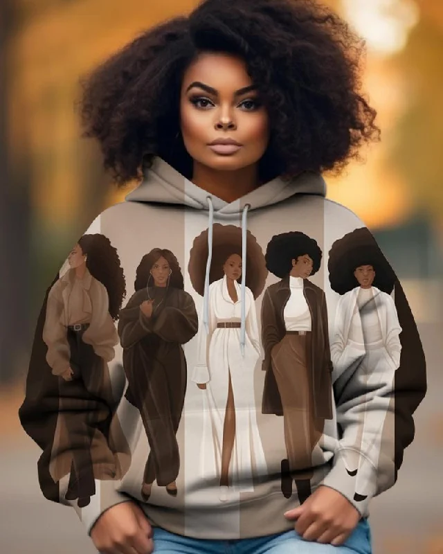 Black Girl Color Blocking Fashion Art Print Women's Hoodie