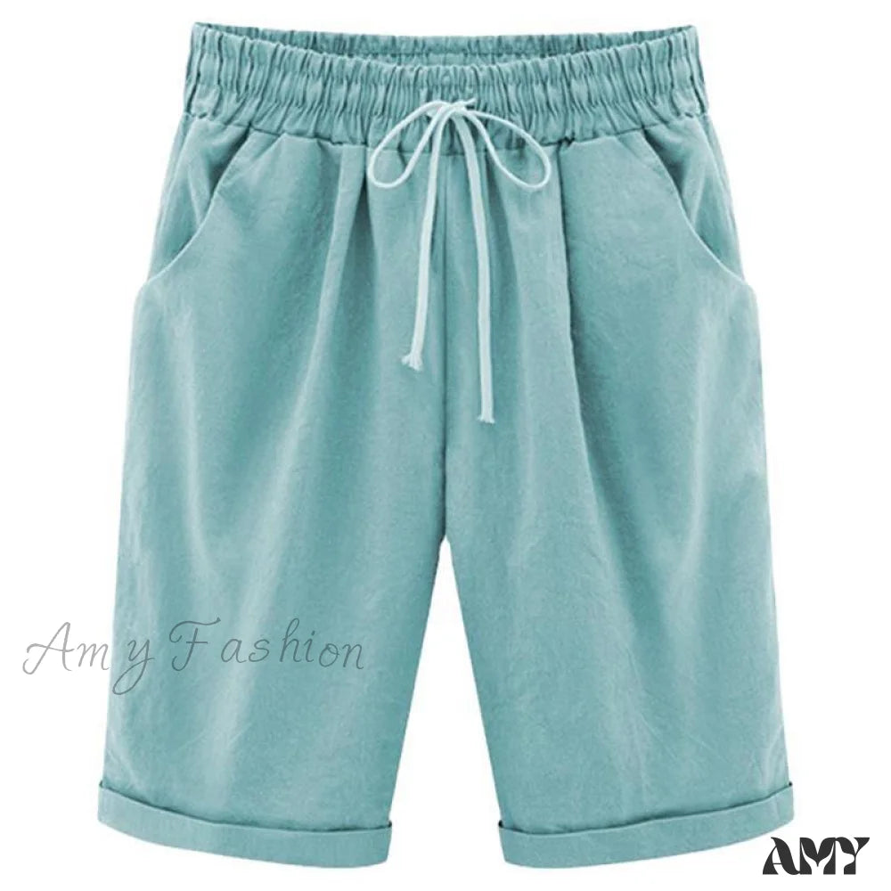 Amy Fashion - Cotton Pants Ladies Drawstring Elastic Loose Shorts