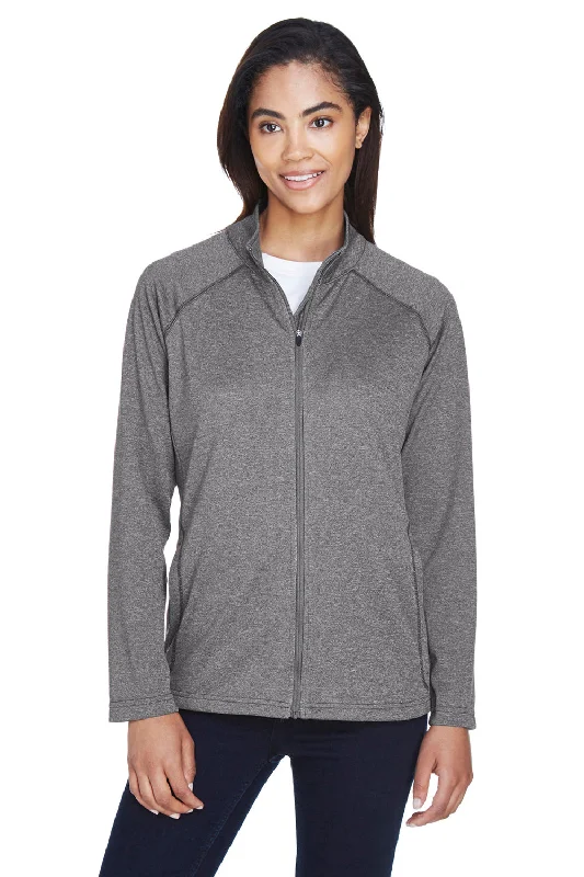 Devon & Jones Womens Compass Stretch Tech Moisture Wicking Full Zip Sweatshirt w/ Pockets - Heather Dark Grey