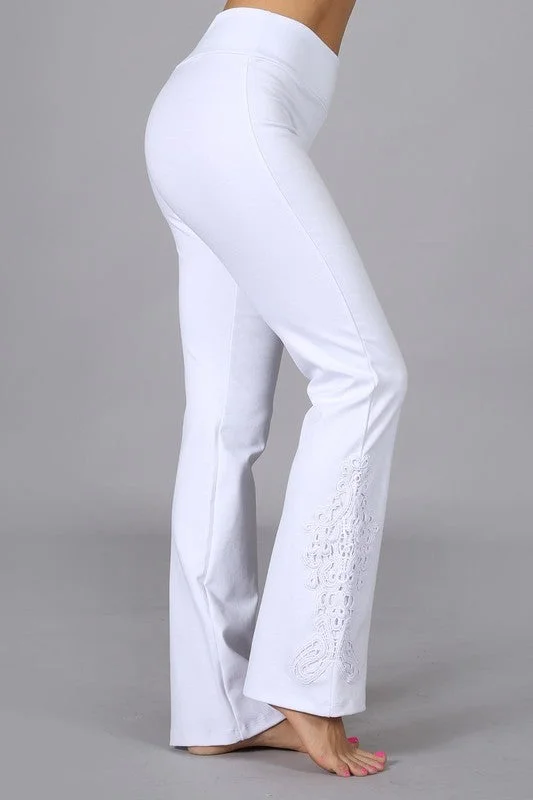 Chatoyant Slimming Bootcut Crochet Lace Ponte Pants - White