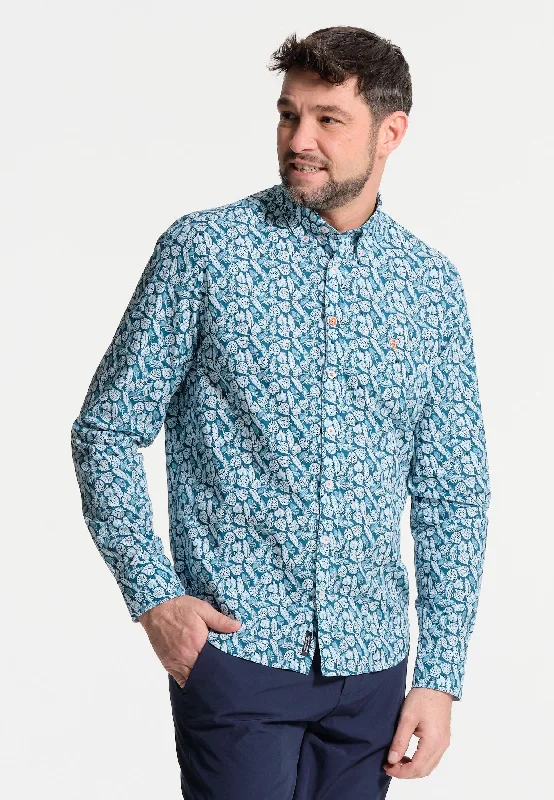 Chemise homme bleue et feuilles