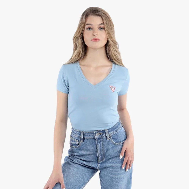 Guess Womens Vn Mini Triangle Short Sleeve Tee Light Blue