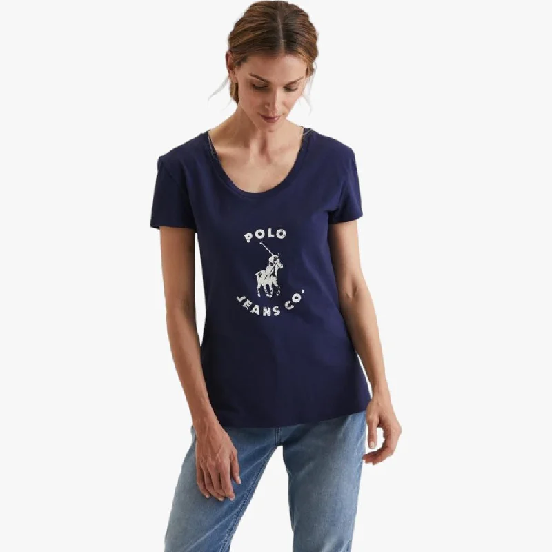 Polo Ladies Distressed Print Short Sleeve Tee Navy