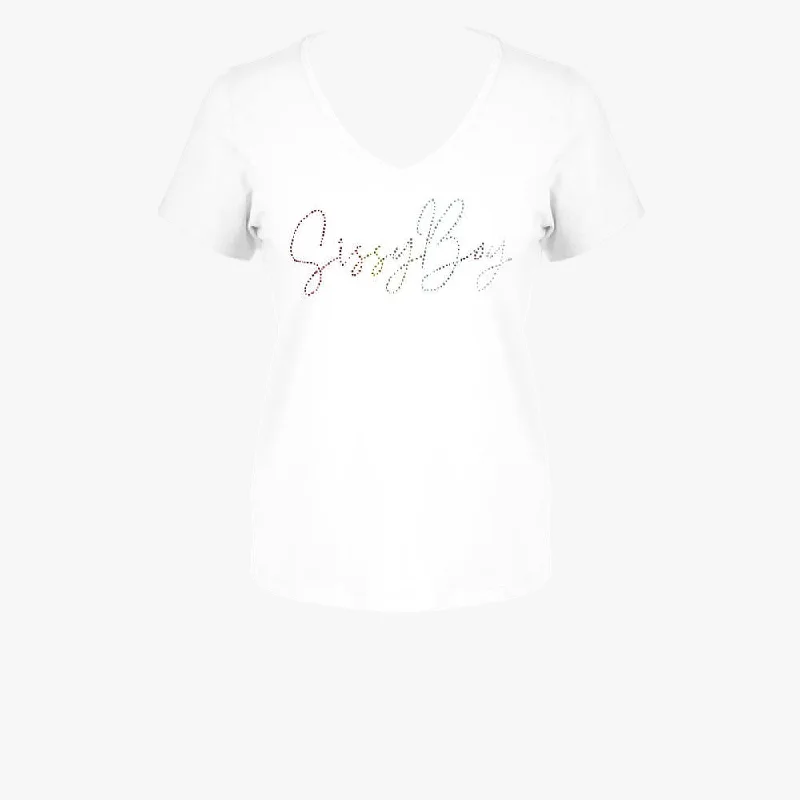 Sissy Boy Bling Logo V Neck Short Sleeve Top White