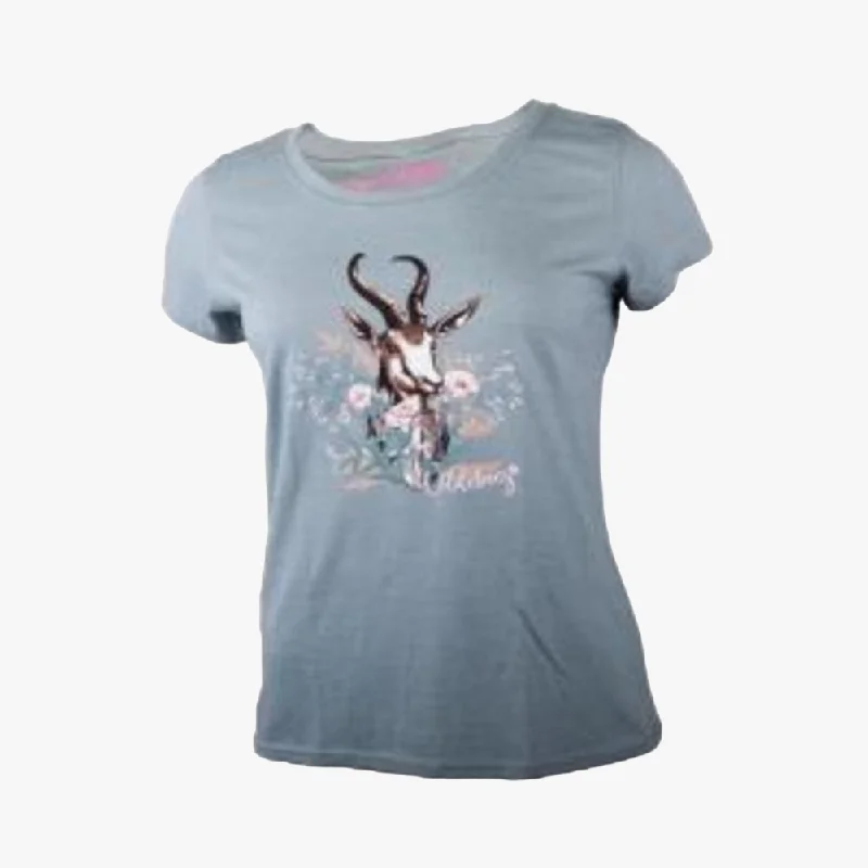 Wildebees Ladies Floral Springbok Short Sleeve Tee Duck Egg Mel