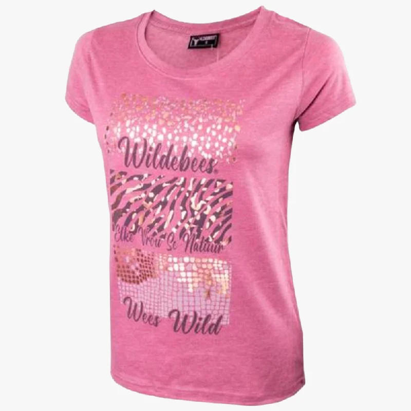 Wildebees Womens Animal Foil Short Sleeve Tee Primrose