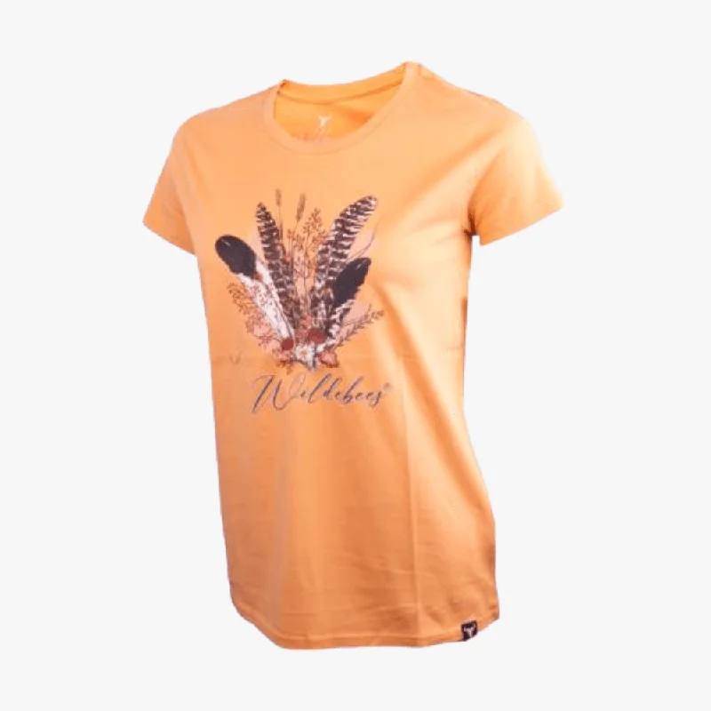 Wildebees Womens Feather Floral Short Sleeve Honey Gold