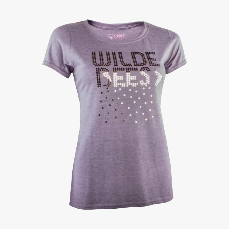 Wildebees Womens Sprangles Drip Short Sleeve Tee Lilac Mel