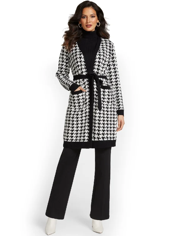 Belted Houndstooth Cardigan