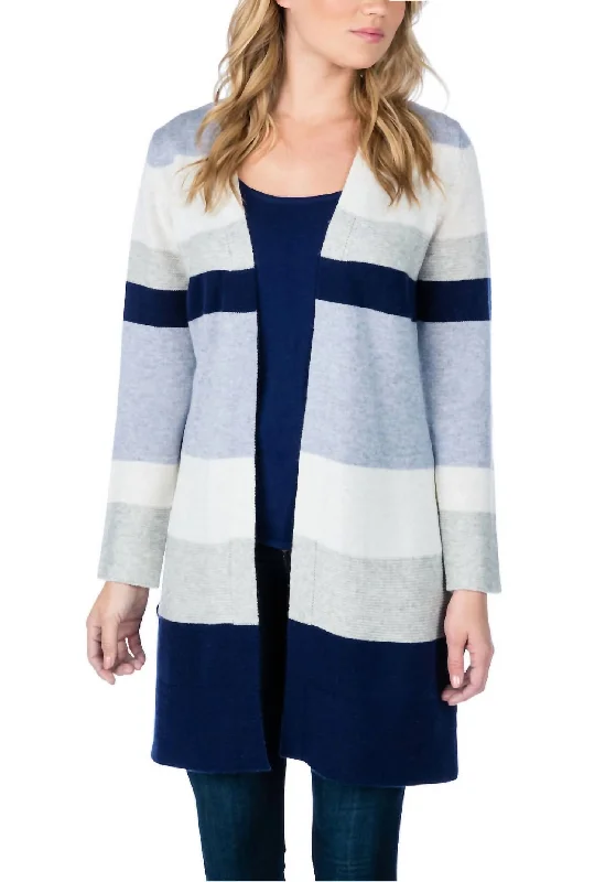 Bold Stripes Cardigan In Blue Multi