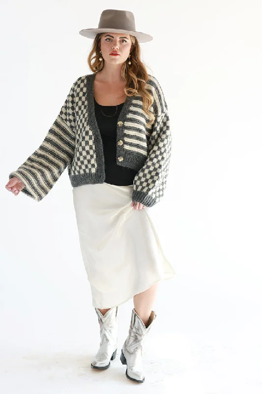 Checkered Gray Cardigan Sweater