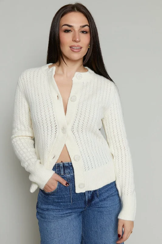 Cindy Pointelle Knit Cardigan - Cream