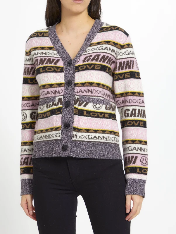 Ganni Graphic Pink Cardigan