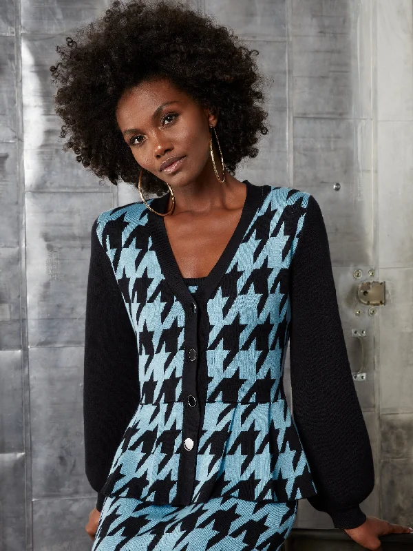 Houndstooth Button-Front Cardigan