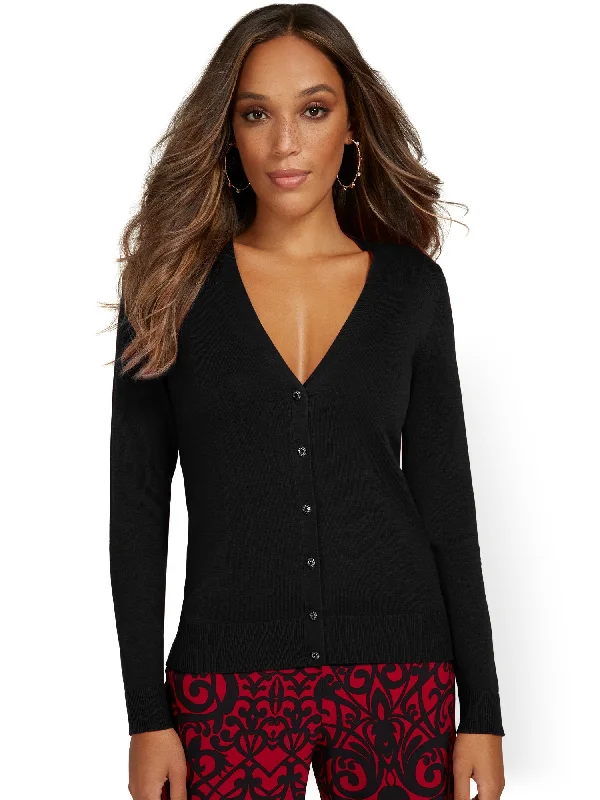 Jeweled-Button Chelsea V-Neck Cardigan