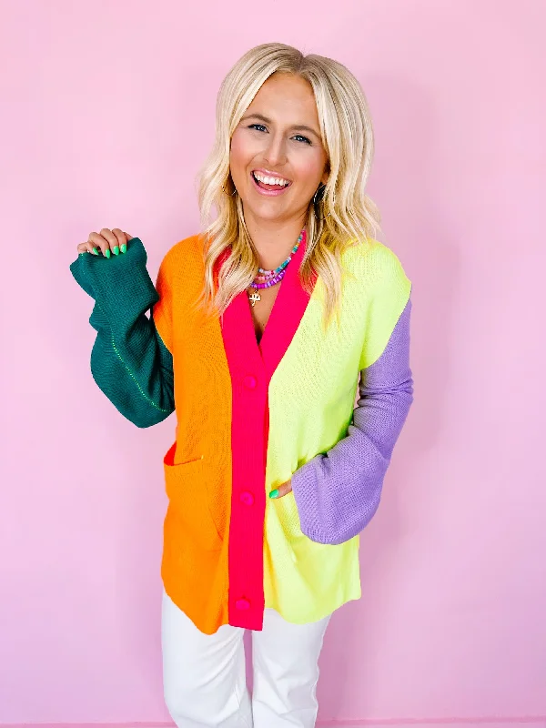 NICOLE NEON COLORBLOCK CARDIGAN