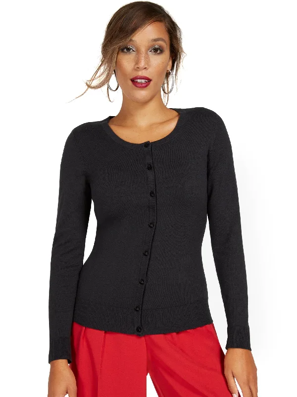 Petite Jeweled-Button Chelsea Crewneck Cardigan