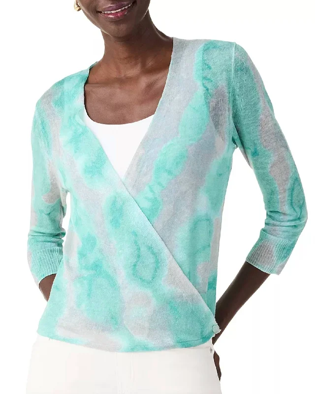 Watercolor Waves 4 Way Cardigan In Aqua Multi