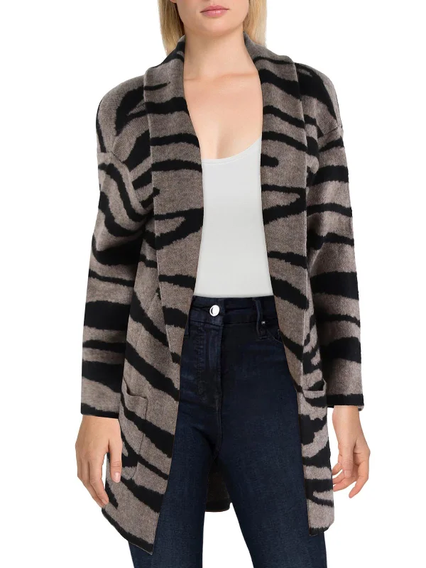 Womens Animal Print Open Front Cardigan Sweater