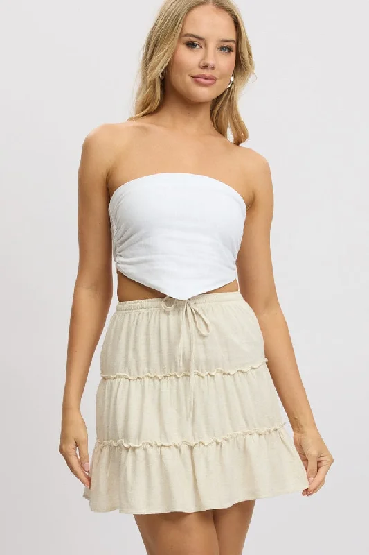 Beige Skater Skirt High Rise Tiered Mini