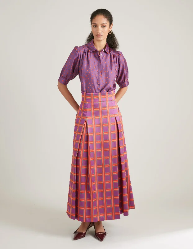 Carly Purple Tartan Print Jacquard Skirt