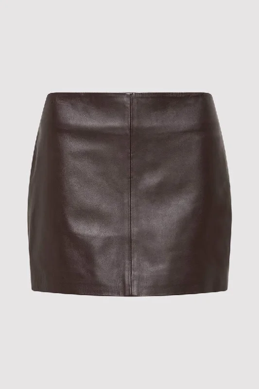 LEATHER MINI SKIRT-CHOCLATE