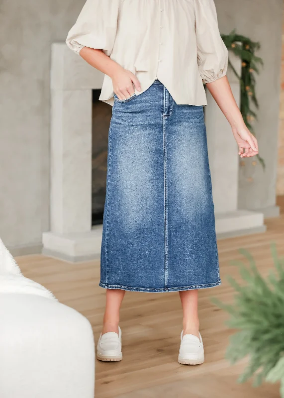 Medium Wash Back Slit Denim Skirt