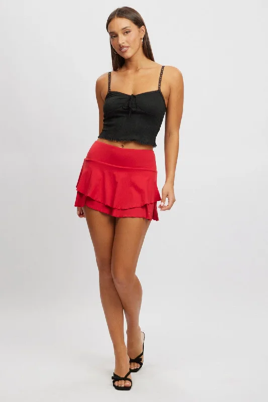 Red Supersoft Skort Skirt High Rise Layered Lined