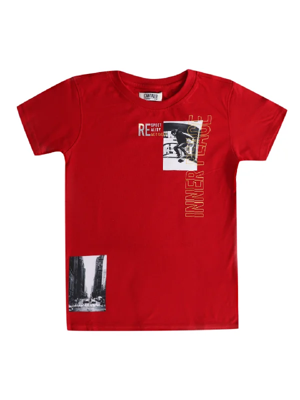 Boys Casual Red Half Sleeve  T-Shirt