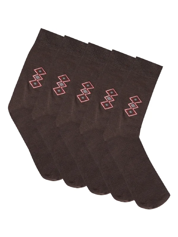 Men's Brown Basic Crew length Socks -Pack of 5