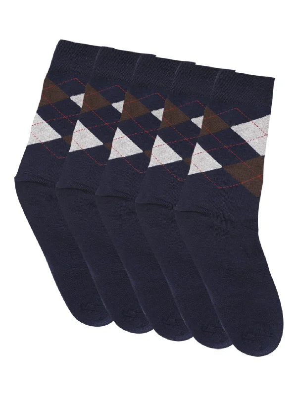 Men's Navy Blue Basic Crew length Socks -Pack of 5