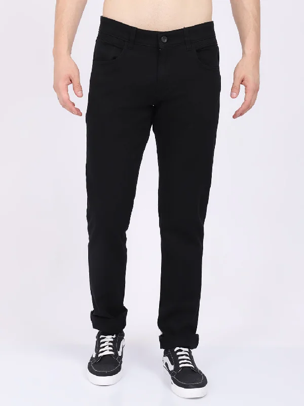 Men's Casual Flat front Black  Trousers