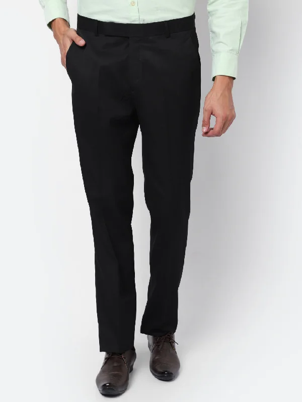 Men's Regular fit Flat front Black  Trousers