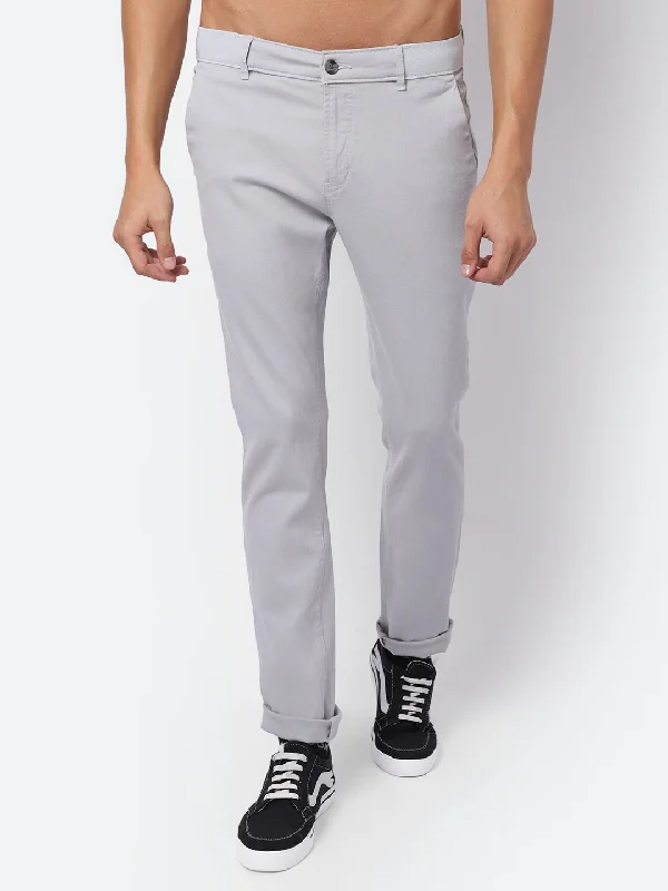 Men's Casual Flat front Light Grey  Trousers