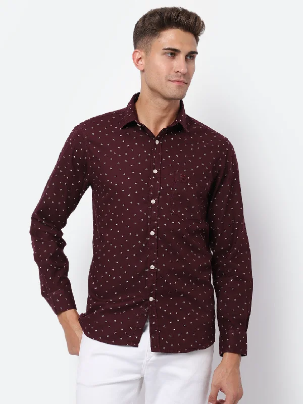 Men's Maroon Casual Ditsy Print Full Sleeve Shirt