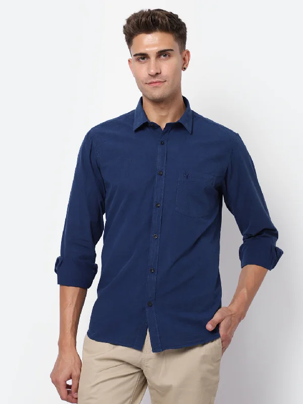 Men's Navy Blue Casual Fil a Fil Plain Full Sleeve Shirt