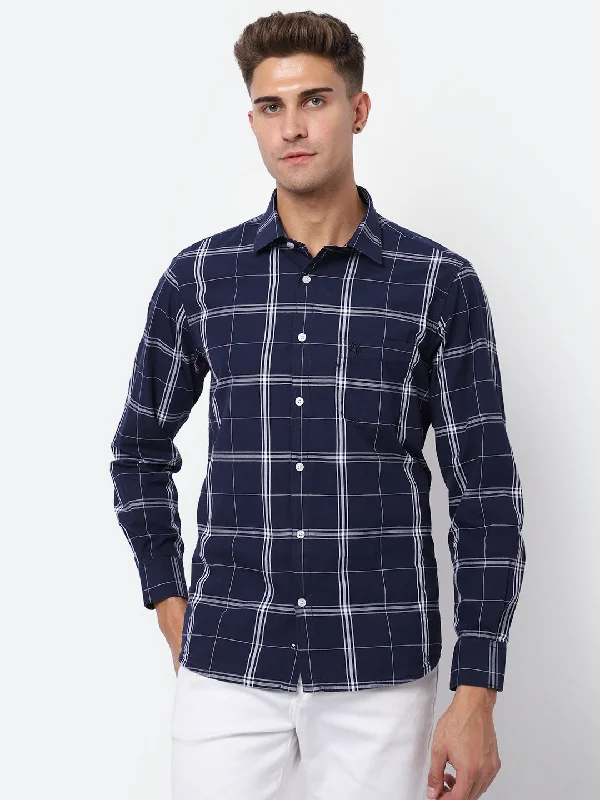 Men's Navy Blue Casual Big Checks Full Sleeve Shirt