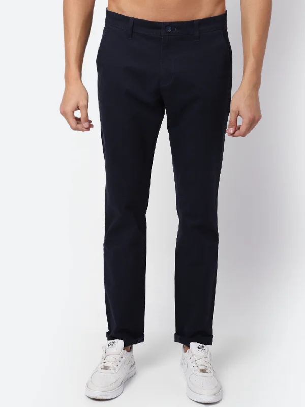 Men's Casual Flat front Navy Blue  Trousers