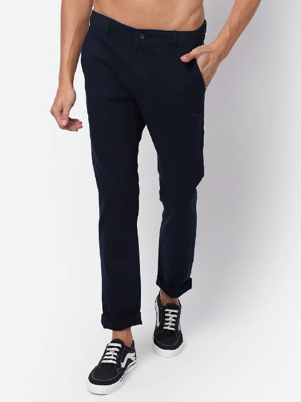 Men's Casual Flat front Navy Blue  Trousers