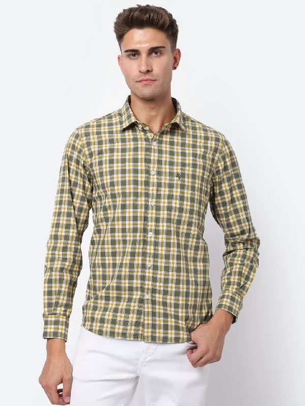 Men's Olive Green Casual Medium Checks Full Sleeve Shirt