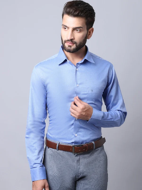 Men's Sky Blue Formal Fil a Fil Plain Full Sleeve Shirt