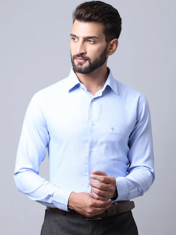 Men's Sky Blue Formal Plain Full Sleeve Shirt