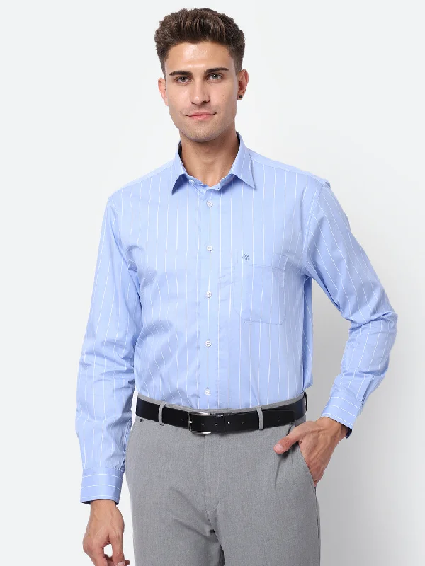 Men's Sky Blue Formal Thin Stripe Full Sleeve Shirt