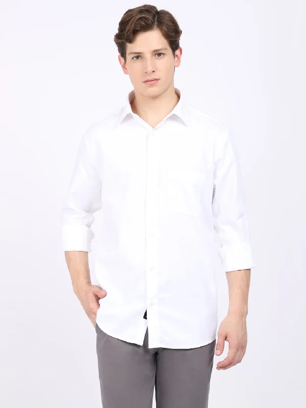 Men's White Formal Self textured Full Sleeve Shirt