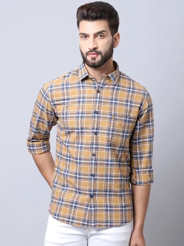 Men's Mustard Casual Medium Checks Full Sleeve Shirt