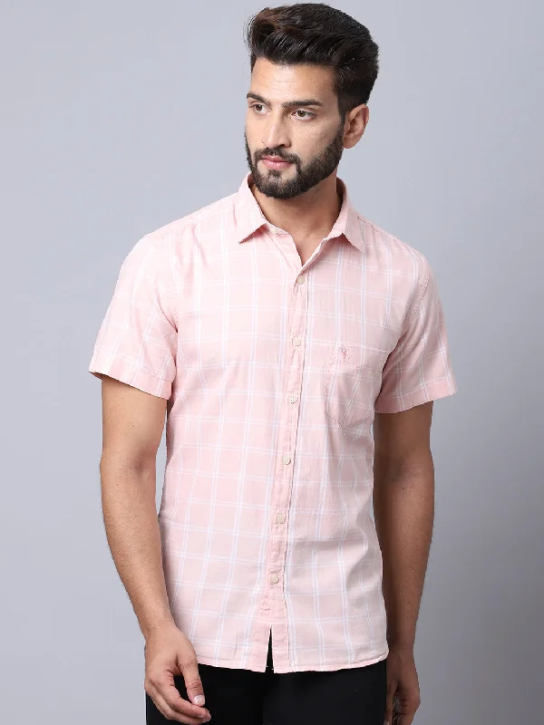 Men's Light Pink Casual Medium Checks Half Sleeve Shirt